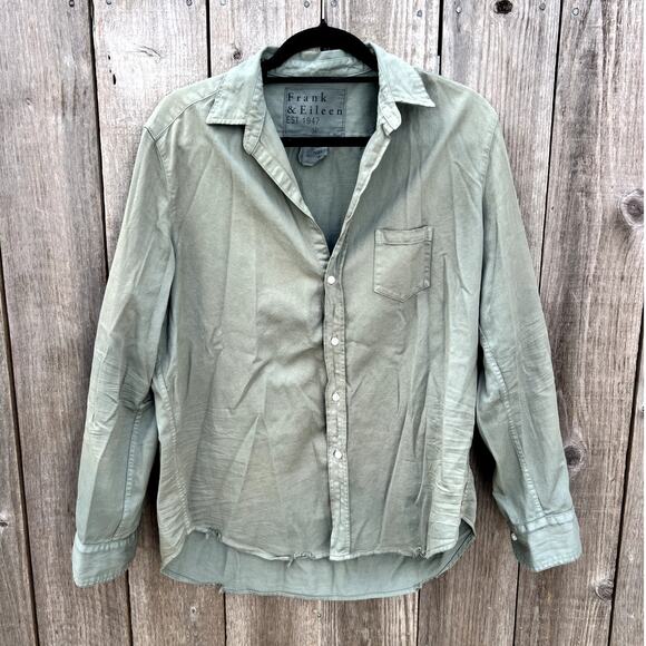 Frank & Eileen | Eileen Relaxed Fit Button Down Shirt Raw Hem Army Green Size M - Picture 1 of 7